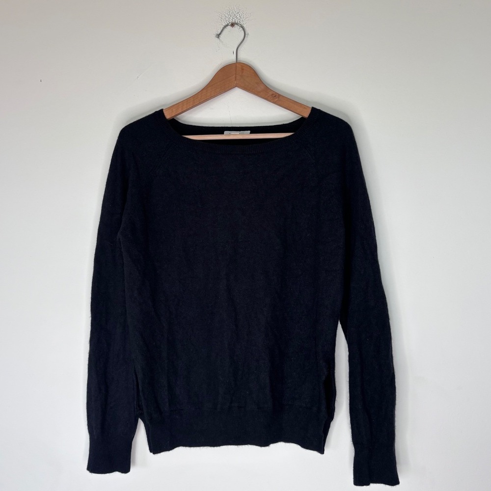 Garnet Hill 100% Cashmere Black Crew Neck Pullover Size Large